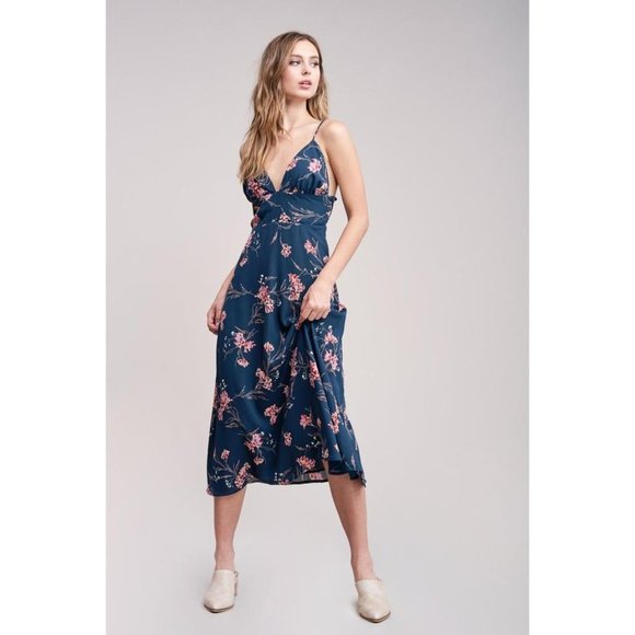 No Rest for Briget Arrays Slip Dress M Blue Floral Midi Lined NWT Discontinued - Picture 2 of 16